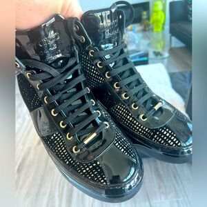 JIMMY CHOO ITALY PATENT LEATHER AND VELVET SNEAKERS EU 42.5 US 9.5